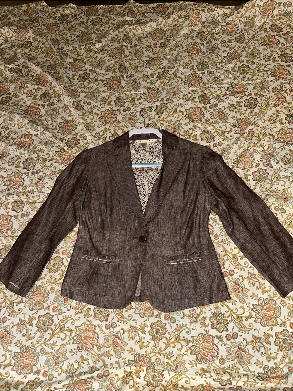 100% linen Vintage Max Studio Brown Single-Button Linen-Blend Blazer
